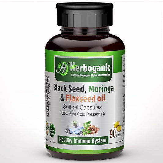 Black Seed, Moringa and Flaxseed Oil Softgels Capsules - 90 Count - blended with other herbal products-Supports overall health wellness and immunity.