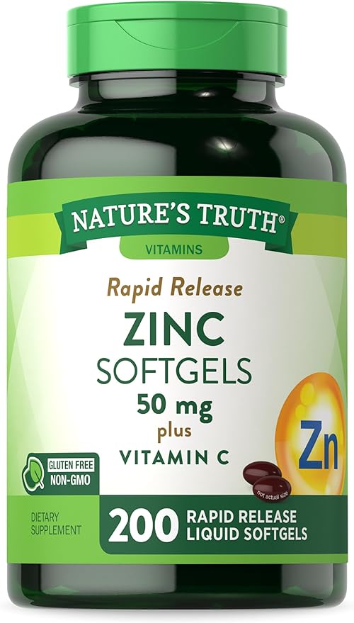 Zinc 50mg with Vitamin C | 200 Liquid Softgels | Non-GMO & Gluten Free Supplement | by Nature's Truth