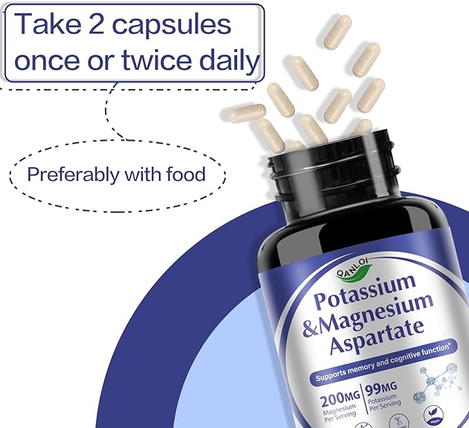 Potassium Magnesium Supplement with Aspartate Complex- Magnesium Supplement & Potassium Supplement (120 Capsules)