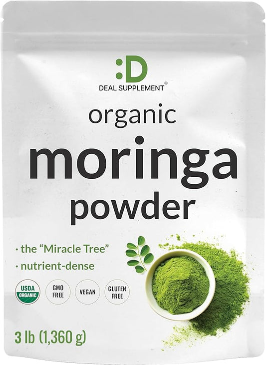 DEAL SUPPLEMENT Organic Moringa Leaf Powder, 3 Pounds – Fresh Indian Harvest – Raw Whole Leaves Source – Great for Traditional Tea – Green Superfood for Energy, Skin, & Immune Health – Non-GMO