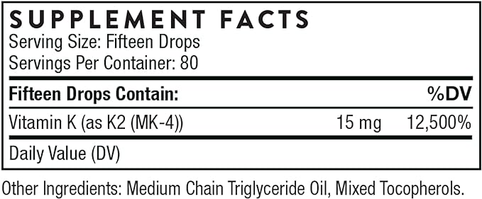 THORNE Vitamin K2 Liquid (1 mg per Drop) - Concentrated Vitamin K2 Supplement for Heart and Bone Support - 1 Fl Oz