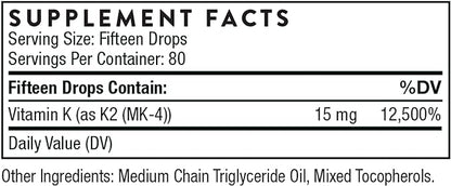 THORNE Vitamin K2 Liquid (1 mg per Drop) - Concentrated Vitamin K2 Supplement for Heart and Bone Support - 1 Fl Oz