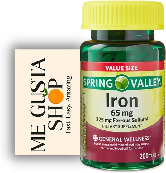 Spring Valley Iron Tablets Dietary Supplement Value Size, 65 mg, 200 Count Pack 01 + Me Gustas Sticker