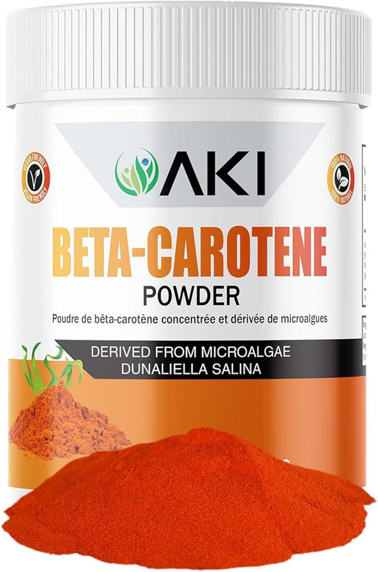 AKI Beta Carotene 10% Powder (1.5Oz, 42.52G) Highly Concentrated flavouring Fount of Vitamin A, May Helps to Support Body Functions, Skin, Immune System, and Eye | GMO Free & Vegan Friendly