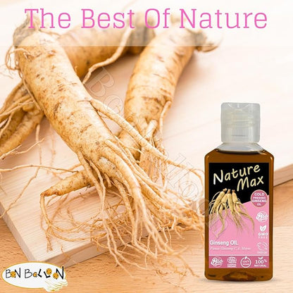 Nature Max Ginseng Oil Natural Undiluted Pure for Hair Skin Care & Food Cold Pressed Premium (1Pack = 3.38 oz / 100 ml) زيت جنسنج