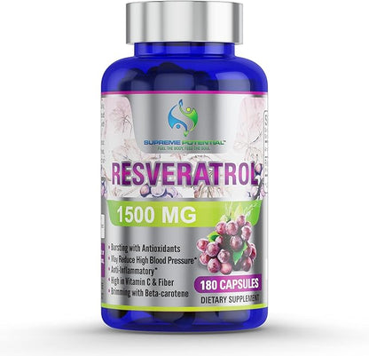 100% Pure Resveratrol Extract for Anti-Aging & Heart Health - 1500mg Maximum Strength (1)