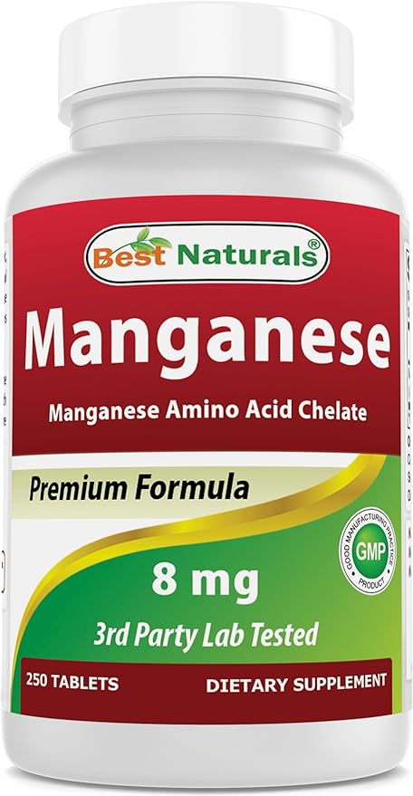 Best Naturals Manganese (Manganese Amino Acid Chelate) 8 mg- 250 Tablets