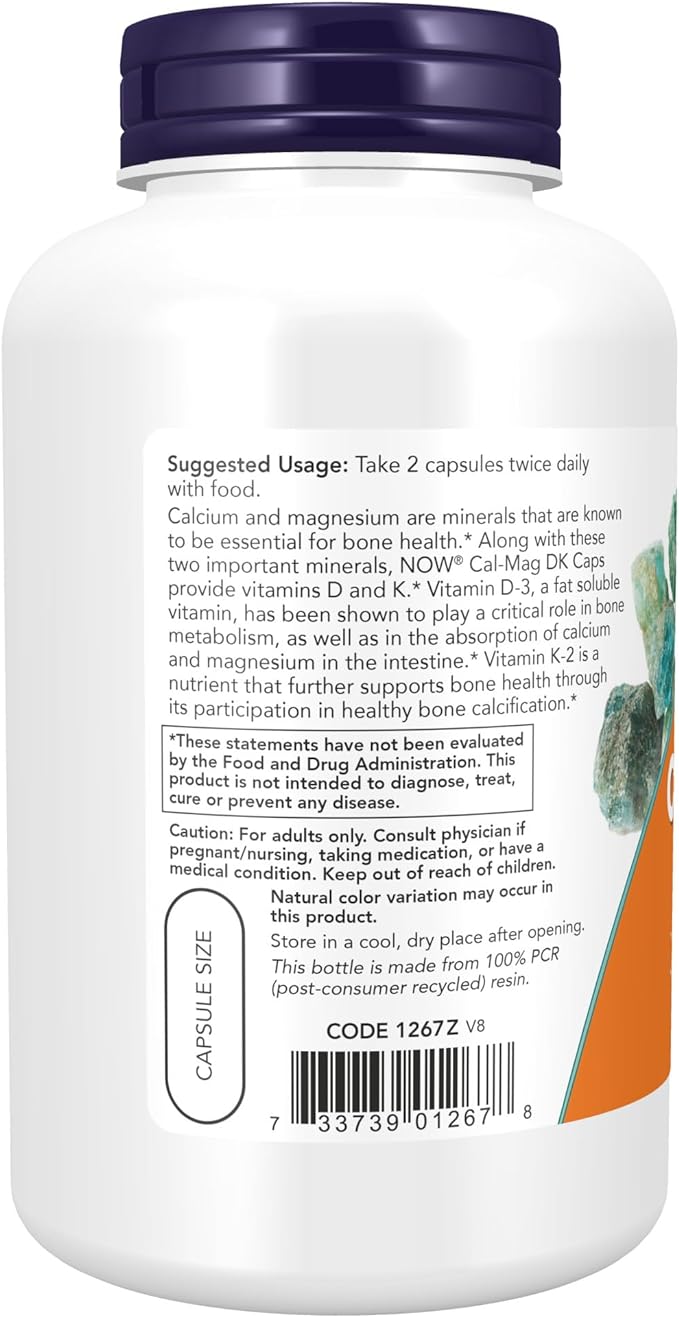 NOW Supplements, Cal-Mag DK with Vitamin D-3 and Vitamin K-2, Supports Bone Health*, 180 Capsules