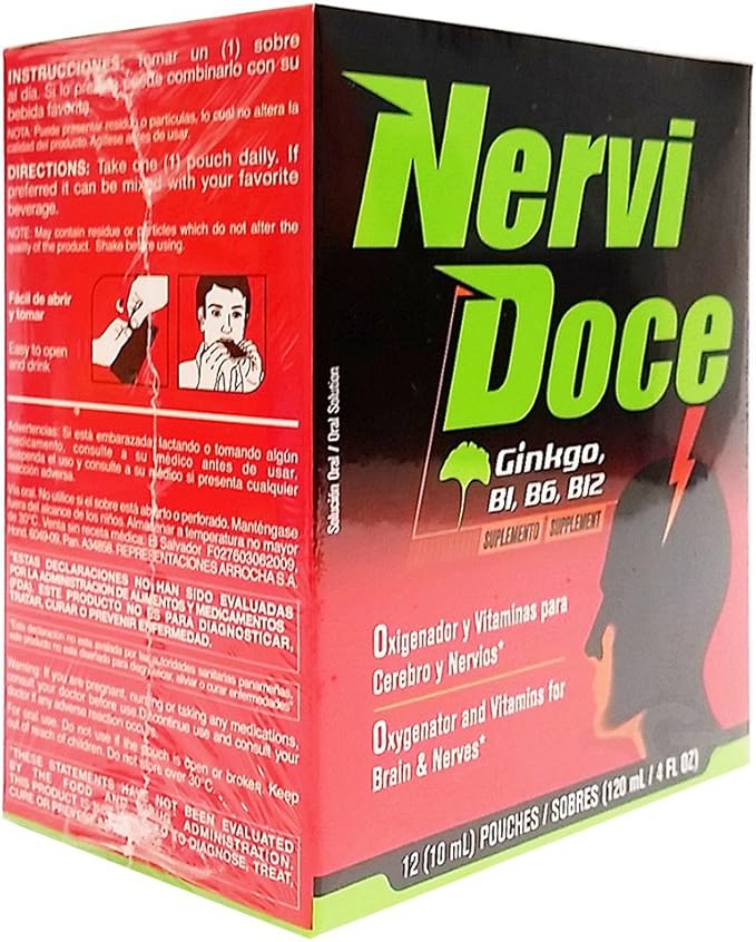 Nervidoce Multivitamin 12 Count Pouches - with Ginkgo Biloba and B Complex