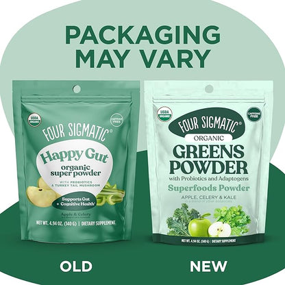 Four Sigmatic Organic Greens Powder | Greens Superfood Powder | Greens with Probiotics & Prebiotics | Organic Super Greens Powder with Organic Moringa Powder, Chaga & Turkey Tail | (4.94 oz.)