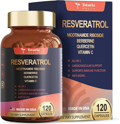 Resveratrol Supplement 8000mg Extra Strength with Berberine Quercetin Green Tea Extract Grape Seed Extract Polyphenol Antioxidant Supplement Antioxidant & Heart Health Support 120 Capsules