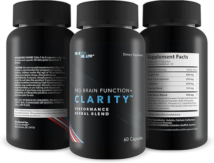 Pro Brain Function Plus Clarity - Advanced Memory Formula Performance Herbal Blend Ginseng Mental Energy to Support + Mood & Balanced Focus, 1.0 Count, (Pack of 1)