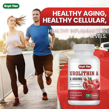 Urolithin A Supplement 2000MG - for Energy, Mitochondria, Antioxidants, Premium Quality Cellular, Healthy Aging, 30% Pomegranate Extract, NAD, Trans-Resveratrol, CoQ10-120 Capsules, Vegan