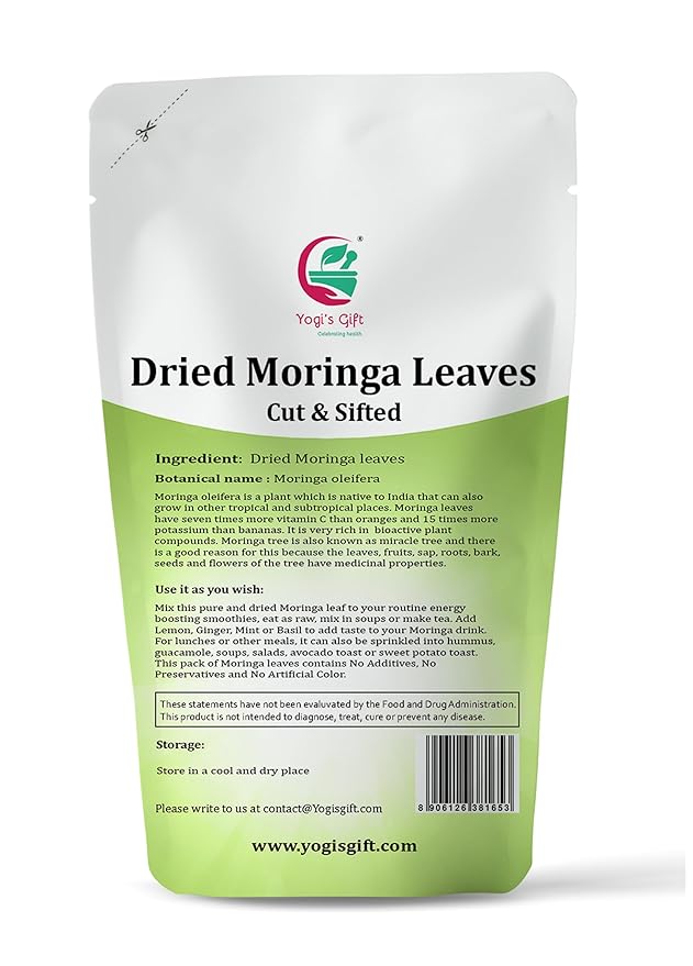 Moringa Leaves Loose 4 oz | Make tea, Springle on salad, Ground and use it | 100% natural Moringa leaf only no stems | te de moringa | by Yogi's Gift®