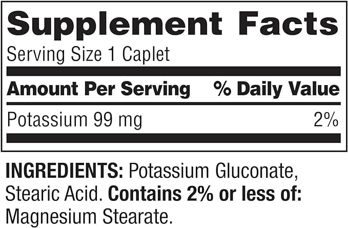 Spring Valley Potassium Caplets 99 mg 250 Caplets - Dietary Supplement + Luall Sticker