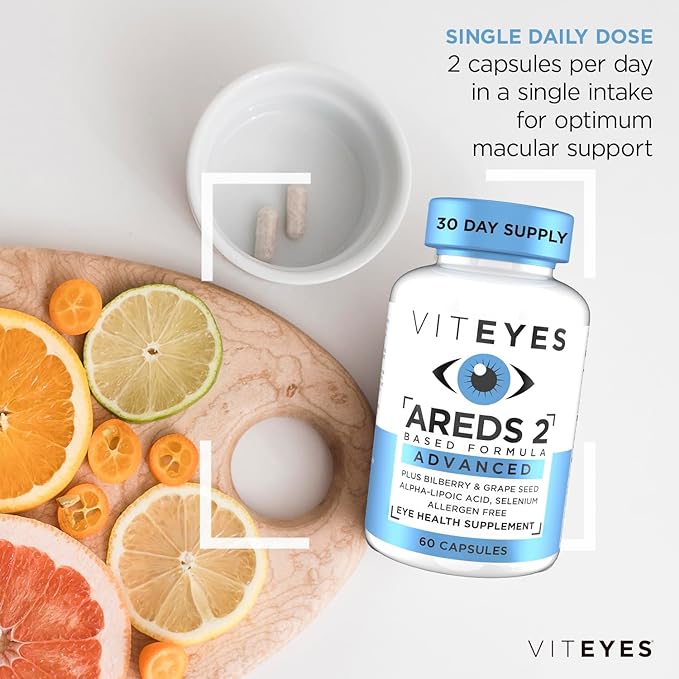 Viteyes AREDS 2 Advanced Eye Vitamins, Macular Support with Bilberry, grapeseed, FLORAGLO Lutein, Selenium, Natural Vitamin E, Allergen Free, Vision Protection, Eye Doctor Trusted, 180 Count