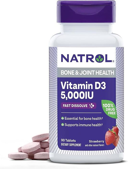 Natrol Vitamin D3 Fast Dissolve 5000 IU Capsules, Support Your Immune Health, Strawberry, 90 Count