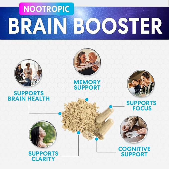 Brain Supplement for Memory and Focus, Nootropic Support for Concentration, Clarity, Energy, Brain Health with Bacopa, Cognitive Vitamins, Phosphatidylserine, DMAE, Brain Booster - 120 Capsules