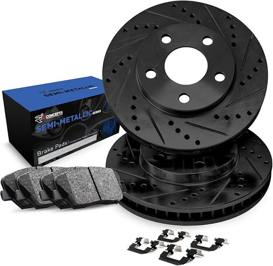 R1 Concepts Rear Brakes and Rotors Kit |Rear Brake Pads| Brake Rotors and Pads| Semi Metallic Brake Pads and Rotors |Hardware Kit |fits 2014-2019 Mercedes-Benz B Electric Drive, B250e, CLA250