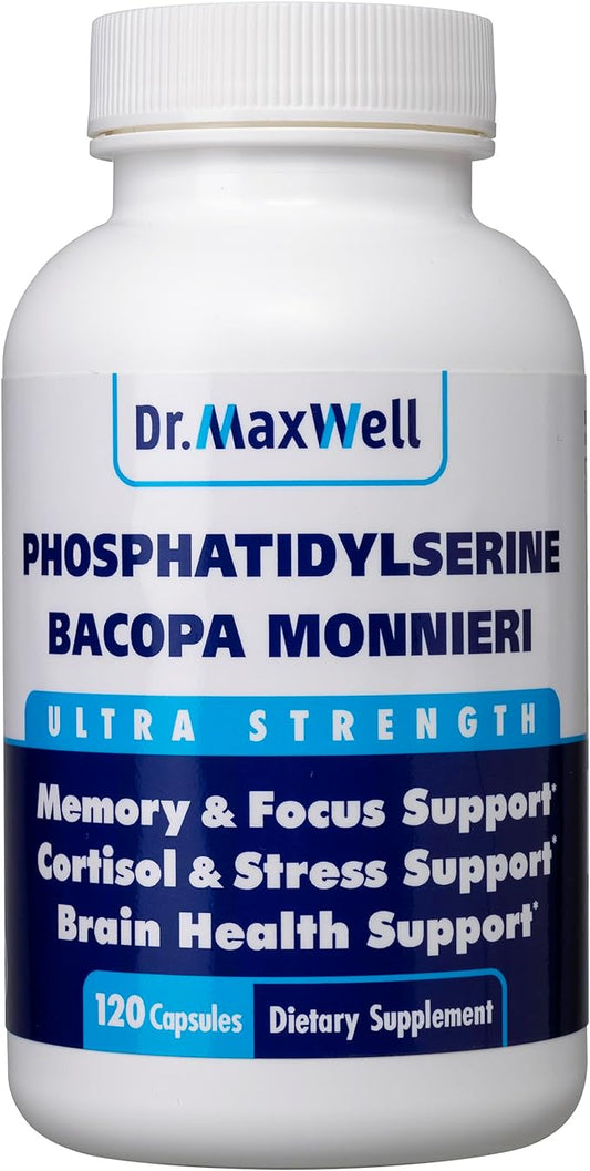 Phosphatidylserine & Bacopa Monnieri, Better Than Each Alone. Phosphatidylserine Supplement 300mg, No Fillers, Soy Free, 2in1, 120 Capsules. Memory Support