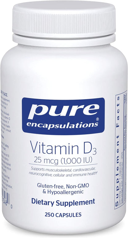 Pure Encapsulations Vitamin D3 25 mcg (1,000 IU) - Supplement to Support Bone, Joint, Breast, Heart, Colon & Immune Health - with Premium Vitamin D - 250 Capsules