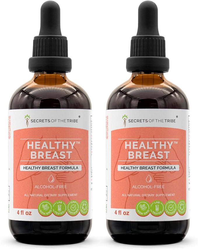 Secrets of the Tribe Breast Fortitude Alcohol-Free Extract, Burdock, Vitex, Wild Yam, Red Clover, Chamomile, Yarrow. Glycerite Tincture Healthy Breast Formula (2x4 fl oz)