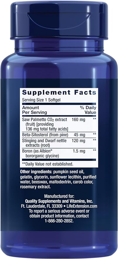 Life Extension Palmetto Guard Saw Palmetto, Nettle Root & Beta-Sitosterol Supplement Supports Healthy Prostate Function & Hormone Metabolism - Non-GMO, Gluten-Free - 60 Softgels