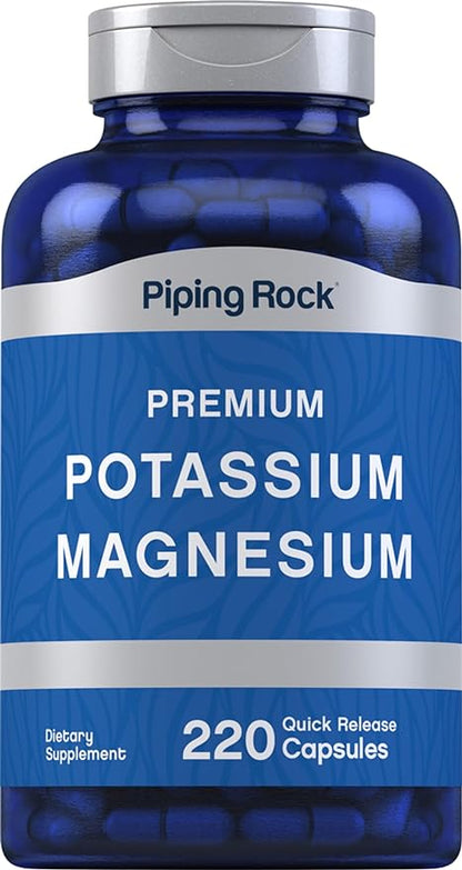 Potassium Magnesium Supplement | 220 Capsules | Non-GMO, Gluten Free | by Piping Rock