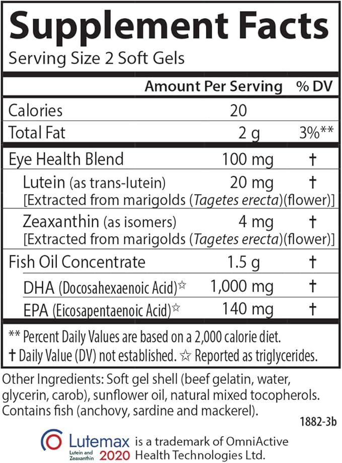 Carlson - Super DHA Plus Lutein, 1000 mg DHA + 20 mg Lutein, 120 Softgels