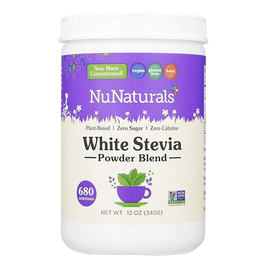 NuNaturals White Stevia Powder, Plant-Based Sugar Substitute, Zero Calorie Sweetener, 12 oz