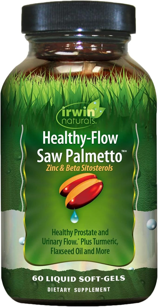 Irwin Naturals Healthy Flow Saw Palmetto with Zinc, Beta Sitosterols, Turmeric, Stinging Nettle & Pumpkin Seed - Promotes Healthy Prostate & Urinary Flow - Antioxidant Support - 60 Liquid Softgels