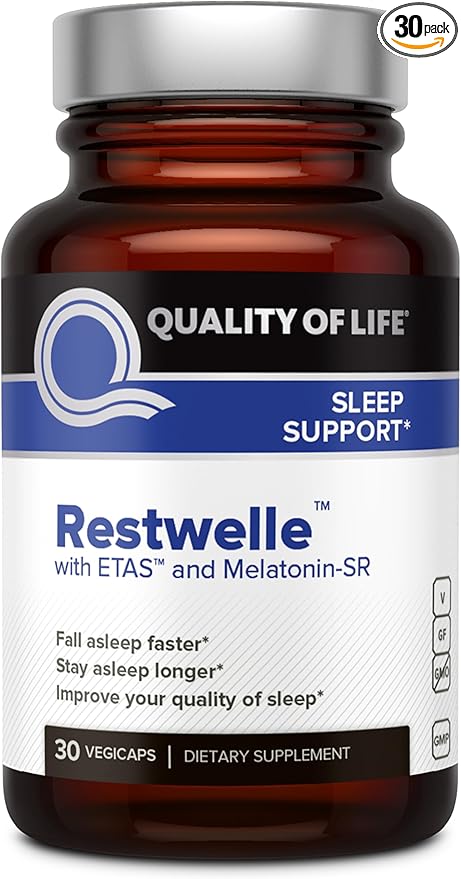 Quality of Life - Restwelle – Premium Natural ETAS and Melatonin Supplement – Non Groggy formula with ETAS and Melatonin SR – Non Habit Forming – 30 Capsules