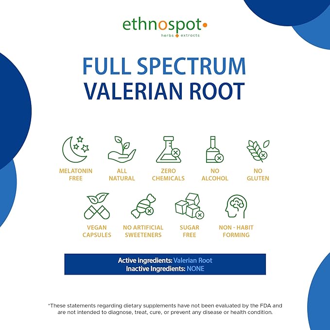 Full Spectrum Valerian Root Capsules - Assists in Sustained & Natural Nighttime Sleep - All Natural Valerian Root Extract Blend - Enhanced Alkaloid Profile - All Natural - 125 Vegan Capsules