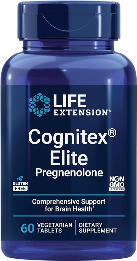 Life Extension Cognitex Elite Pregnenolone- Brain Health Supplement for Memory, Focus & Cognition- Formula with Phosphatidylserine, Ashwagandha & SAGE Extract, Calcium + More- 60 Vegetarian Tablets