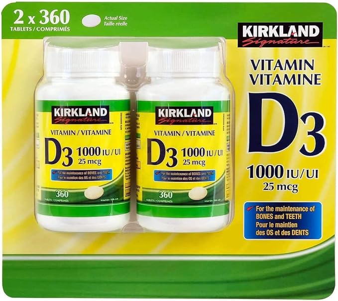 (Twin Pack) 2 x Kirkland Signature Vitamin D3 1000IU/25mcg, 360 tablets