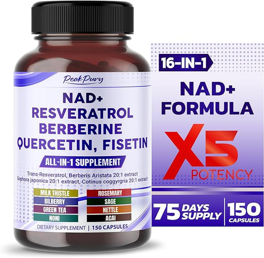 NAD+ Trans-Resveratrol 9000mg Berberine 4000mg Quercetin 1000mg Fisetin Milk Thistle 1000mg - Made in USA