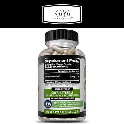 Kaya Naturals Moringa Leaf Extract - Complete Greens Superfood Supplement - Pure Miracle Tree Moringa - Boost Energy Naturally - Nutrient Dense Vitamins for Adult - 60 Veggie Count