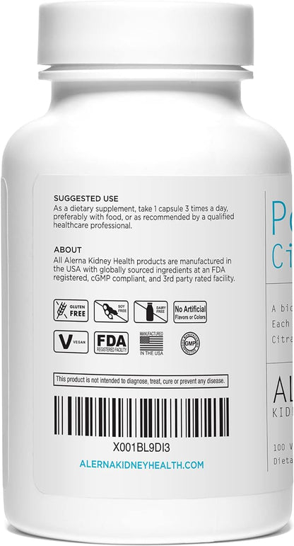 Potassium Citrate 99 mg - Supports Electrolyte Balance and Normal pH - Essential Mineral - 100 Vegetarian Capsules