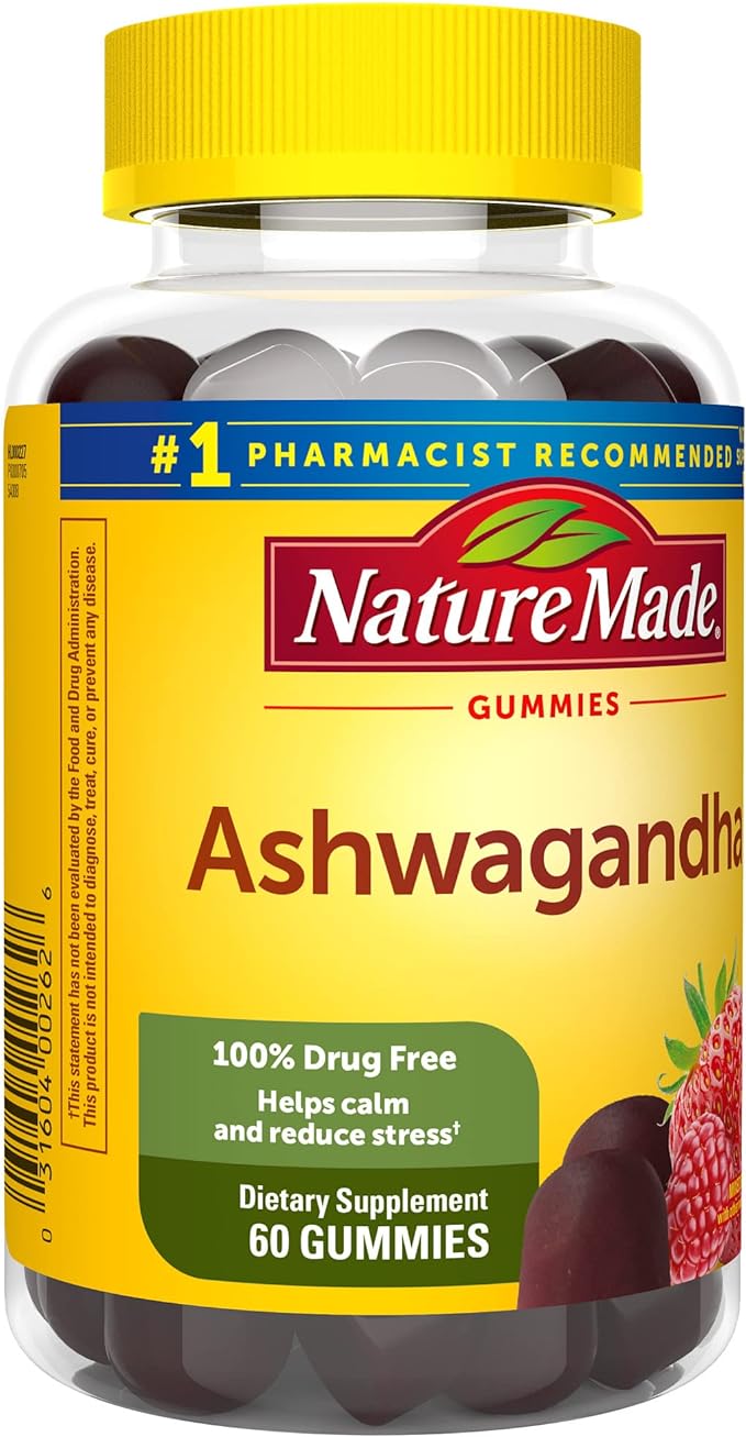 Nature Made Ashwagandha Gummies, Vegan, KSM 66 Ashwagandha for Stress Support, 60 Count, 30 Day Supply