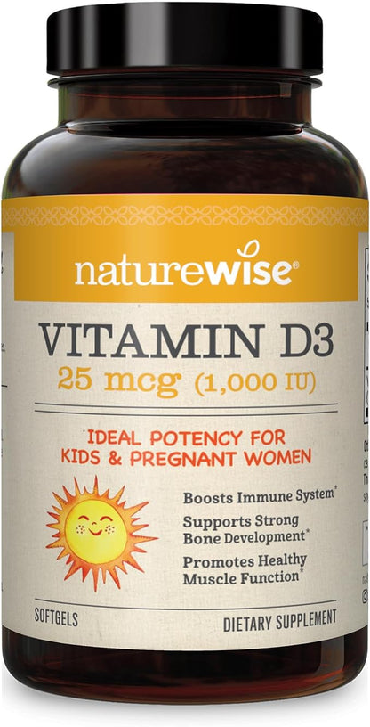 NatureWise Vitamin D3 1000iu (25 mcg) Healthy Muscle Function, and Immune Support, Non-GMO, Gluten Free in Cold-Pressed Olive Oil, Packaging Vary ( Mini Softgel), 360 Count