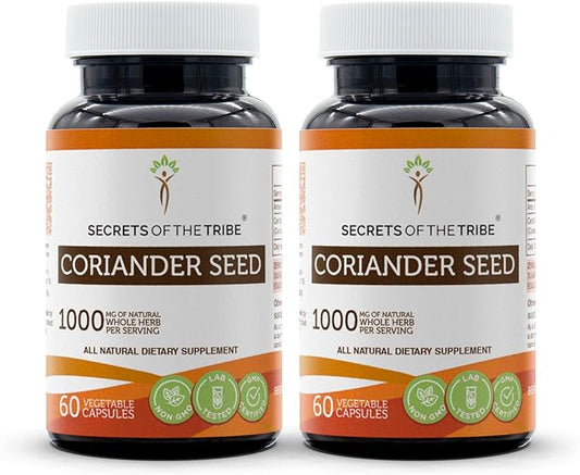 Secrets of the Tribe Coriander Seed 60 Capsules(2 pcs.), 1000 mg, Coriander Seed (Coriandrum sativum) Dried Seed (2x60 Capsules)