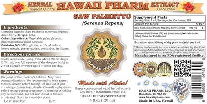 HawaiiPharm Saw Palmetto Liquid Extract, Organic Saw Palmetto (Serenoa Repens) Tincture, Herbal Supplement, Made in USA, 32 fl.oz