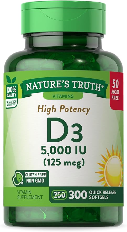 Vitamin D3 5000 IU | 300 Softgels | High Potency Vitamin D | Non-GMO and Gluten Free Supplement | by Nature's Truth