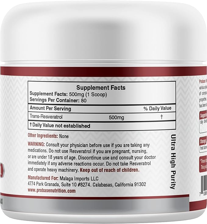 99% Micronized Trans-Resveratrol Powder - 1000mg | Pure Pharmaceutical Grade Trans-Resveratrol Powder, 40g Jar, 40-Day Supply