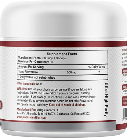 99% Micronized Trans-Resveratrol Powder - 1000mg | Pure Pharmaceutical Grade Trans-Resveratrol Powder, 40g Jar, 40-Day Supply