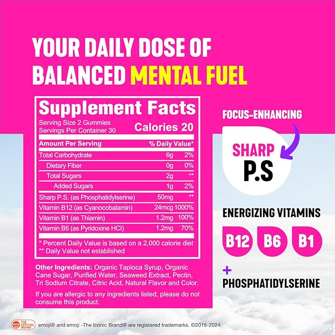 Brain Supplement for Memory & Focus – Phosphatidylserine & Vitamin B12 Gummies for Adults & Kids – Non-GMO Sharp PS Made in The USA, 60 Ct.