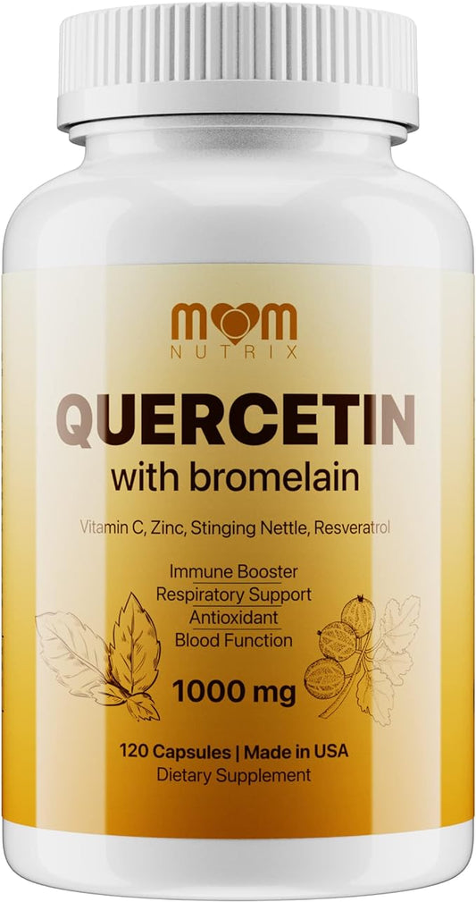 Advanced Quercetin with Bromelain - 120 Capsules with Elderberry, Stinging Nettle, Resveratrol, Zinc, Vitamin C & D - Made in The USA