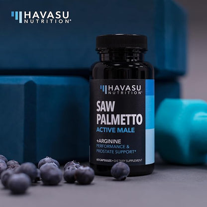 Saw Palmetto for Men with L Arginine Supplement | Hair Health & Male Health Support | L-Arginine Saw Palmetto Supplement with S7 Plant-Based Ingredients | Performance & Endurance | 60 Male Pills