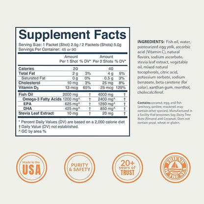 Coromega MAX High Concentrate Omega 3 Fish Oil with Vitamin D, 2400mg Omega-3s with 3X Better Absorption Than Softgels, 60 Single Serve Packets, Coconut Bliss Flavor