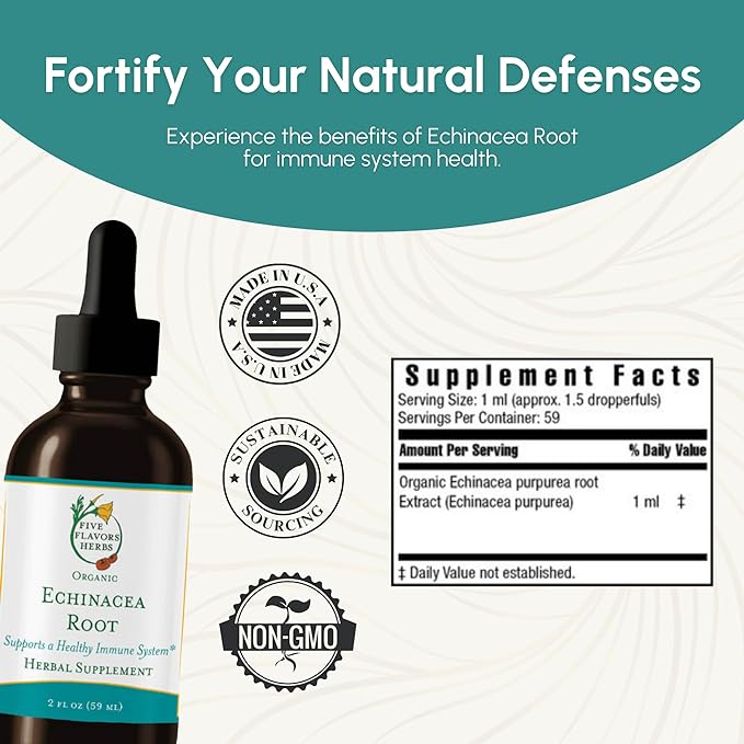 Echinacea Root Tincture - Immune System Support, for Bites, Stings & Wounds, Milky Oat, Herbal Supplement - 2 Fl Oz